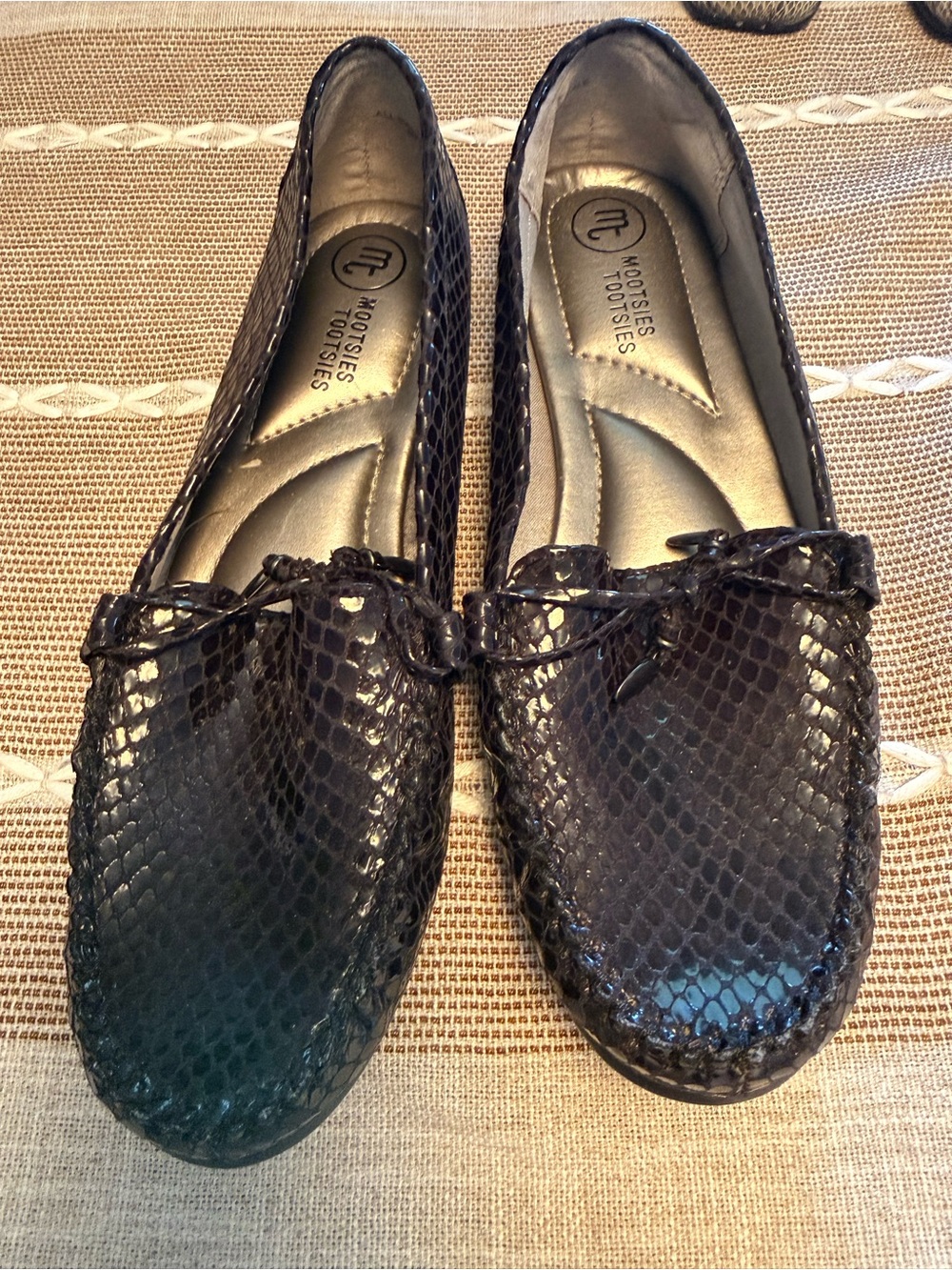 Mootsies Tootsies Black Snake-Print Moccasin Loafers